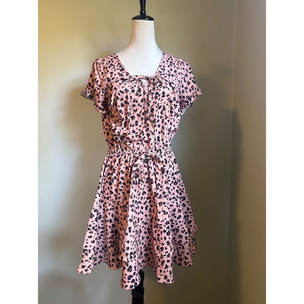 Pink Leopard Print Tie Ruffle Mini Dress Small NWT y2k boho resort whimsi dainty